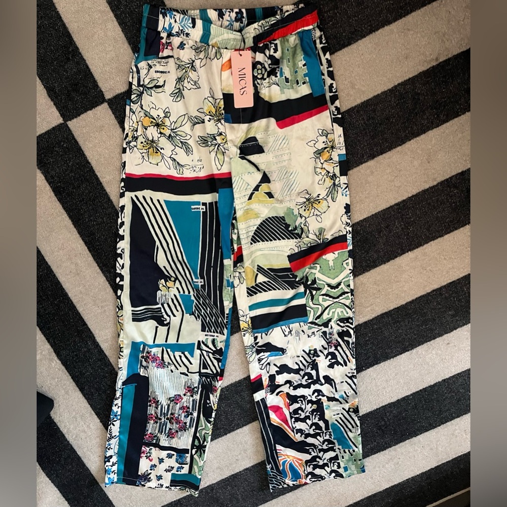 Micas Boho Chic Printed Wide Leg Pants Summer Beach‎ Casual Trousers Size M